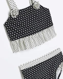 Mini girls black polka dot bikini set