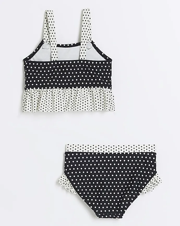 Mini girls black polka dot bikini set