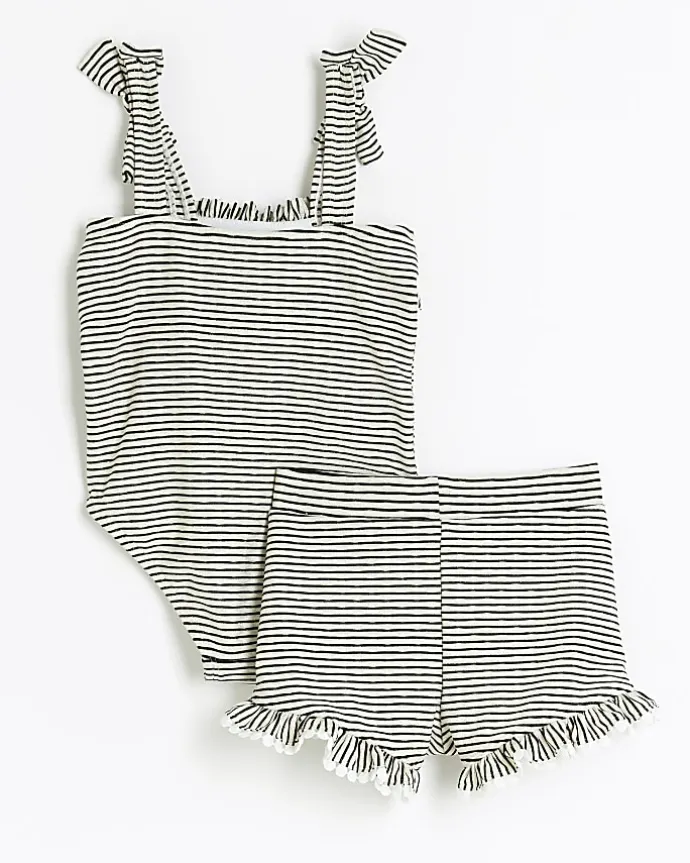Mini girls black stripe frill swimsuit set