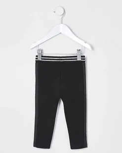 Mini girls black stripe leggings
