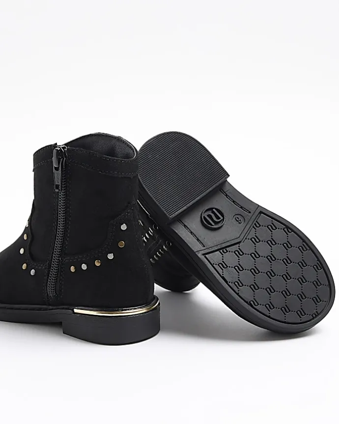 Mini girls black studded western boots