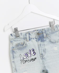 Mini girls blue graffiti mom jeans