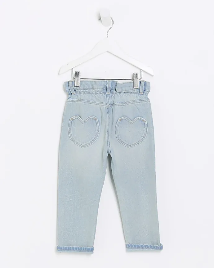 Mini girls blue heart pocket paperbag jeans