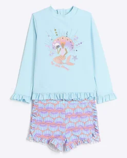 Mini girls blue sun safe short set