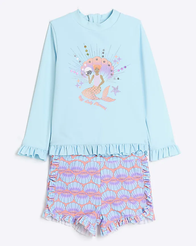 Mini girls blue sun safe short set