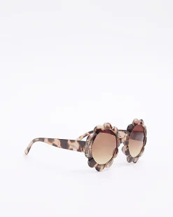 Mini girls brown tortoise flower sunglasses