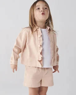 Mini girls coral frill shacket and shorts set