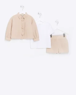 Mini girls coral frill shacket and shorts set