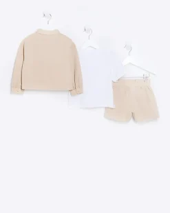 Mini girls coral frill shacket and shorts set