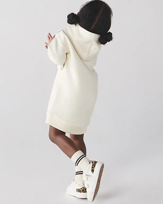 Mini girls cream bag graphic hooded dress