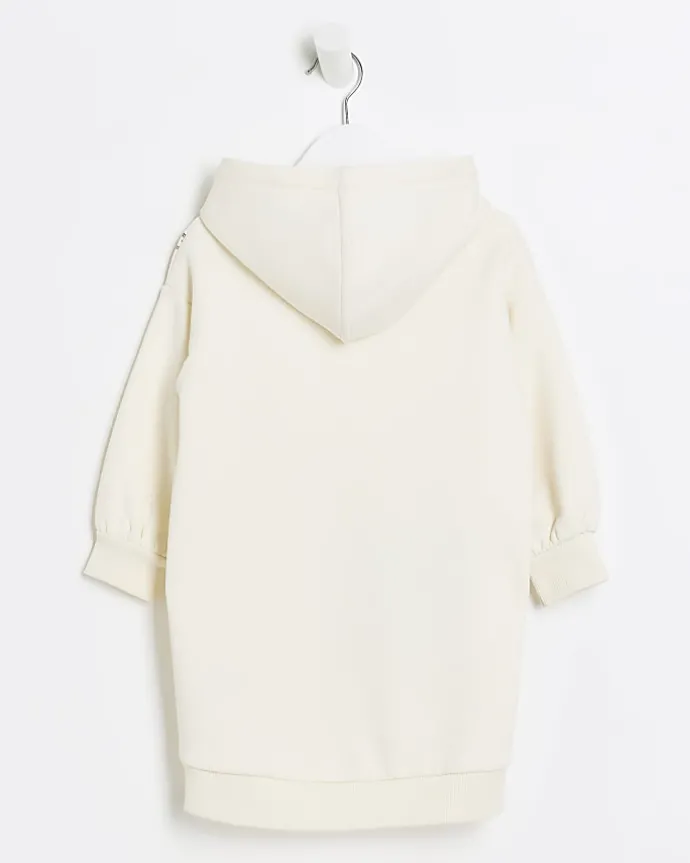 Mini girls cream bag graphic hooded dress