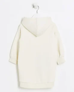 Mini girls cream bag graphic hooded dress