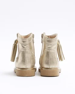 Mini girls gold tassel western boots