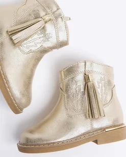 Mini girls gold tassel western boots