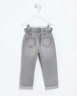 Mini girls grey heart pocket paperbag jeans