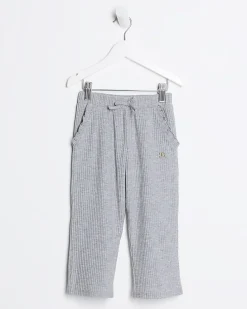 Mini girls grey rib wide leg joggers