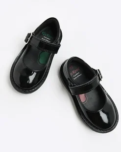 Mini girls Kickers black leather buckle shoes