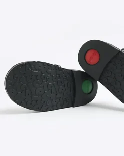 Mini girls Kickers black leather buckle shoes