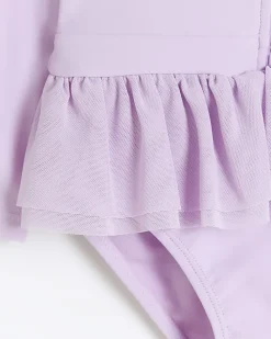 Mini Girls Lilac Butterfly Frill Swimsuit