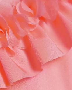 Mini girls pink flower asymmetric swimsuit