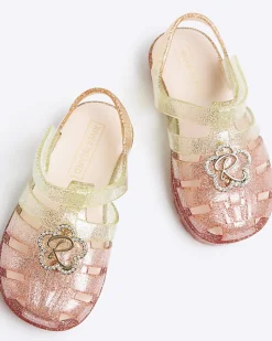 Mini Girls Pink Flower Jelly Sandals