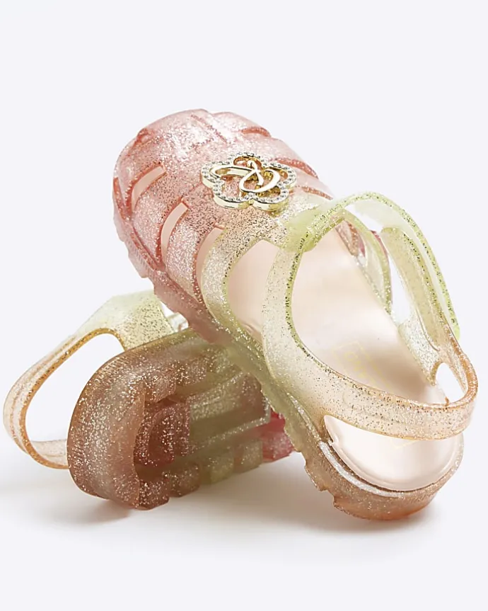 Mini Girls Pink Flower Jelly Sandals