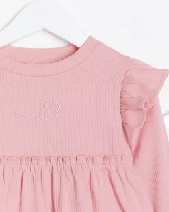 Mini girls pink rib peplum top set