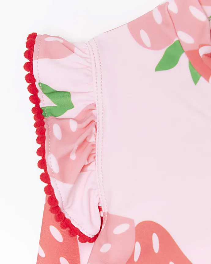Mini girls pink strawberry swimsuit set