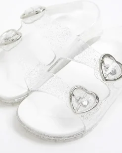 Mini girls silver glitter heart jelly sandals
