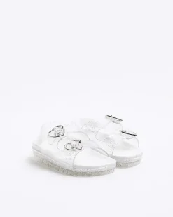 Mini girls silver glitter heart jelly sandals