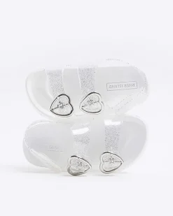 Mini girls silver glitter heart jelly sandals