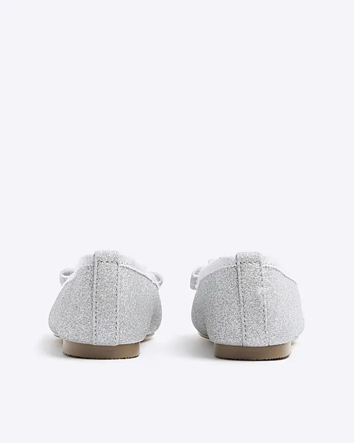 Mini girls silver glitter bow ballet pumps