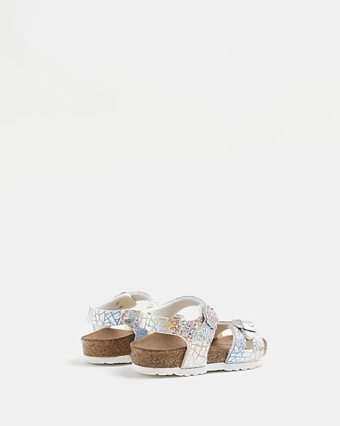Mini girls white Birkenstock hologram sandals