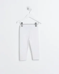 Mini Girls White Check Bow Hem Leggings