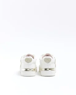 Mini girls White Glitter Heart trainers