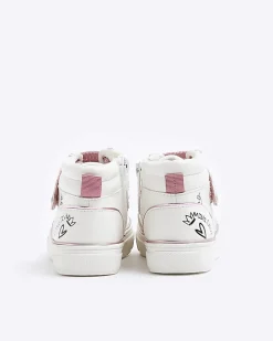 Mini girls white graffiti high top trainers