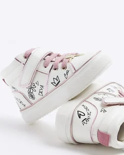 Mini girls white graffiti high top trainers