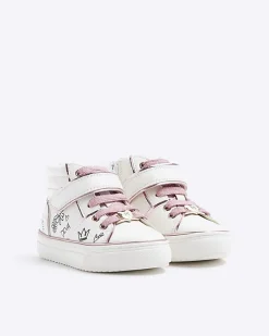 Mini girls white graffiti high top trainers