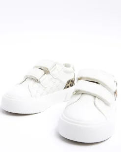 Mini girls white leopard print trainers