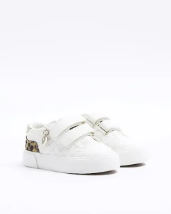 Mini girls white leopard print trainers