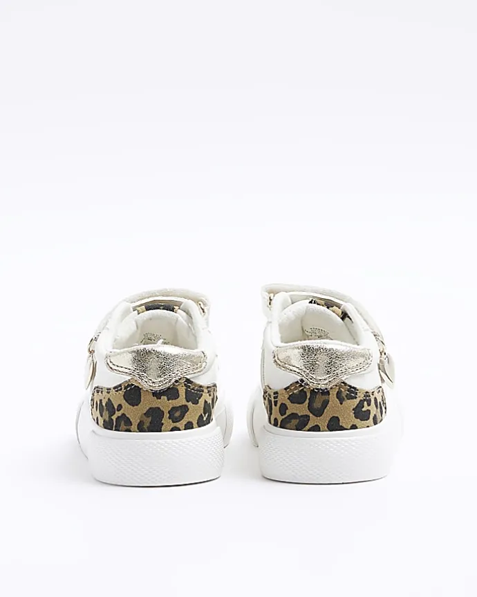 Mini girls white leopard print trainers