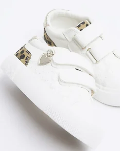 Mini girls white leopard print trainers