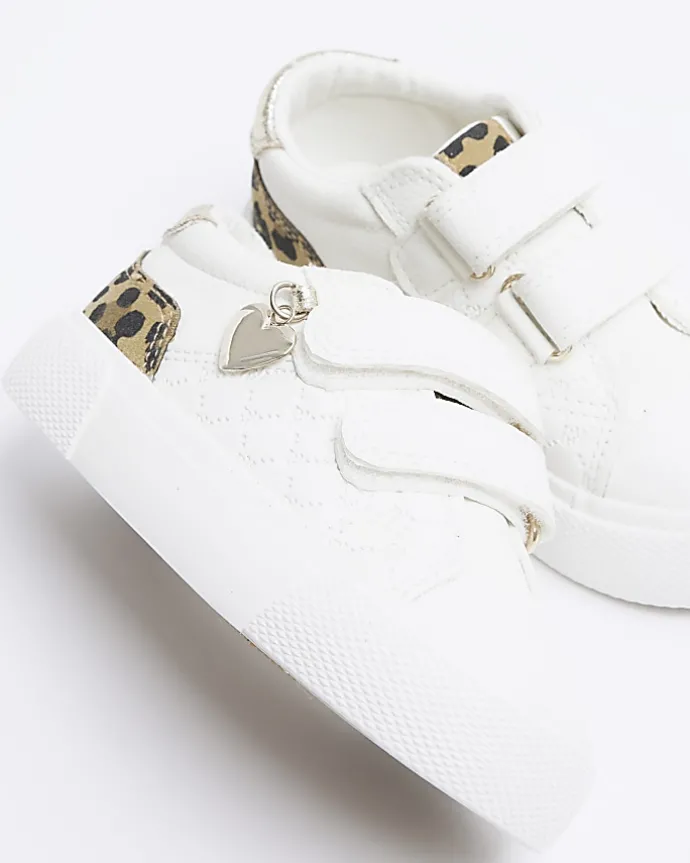 Mini girls white leopard print trainers