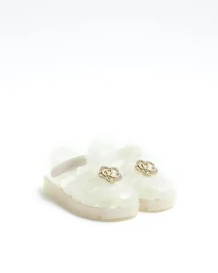 Mini girls white pearl flower jelly sandals