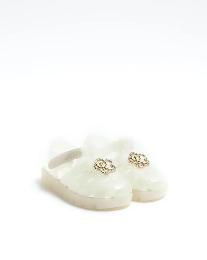 Mini girls white pearl flower jelly sandals