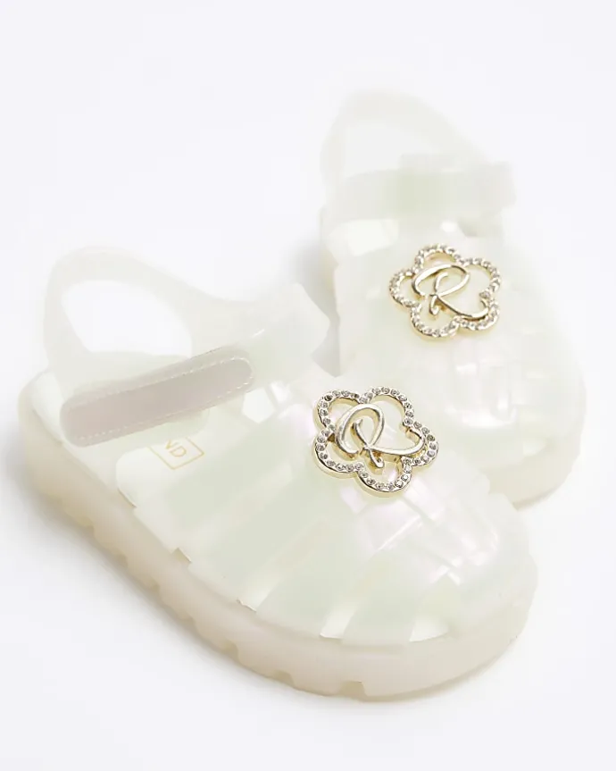 Mini girls white pearl flower jelly sandals