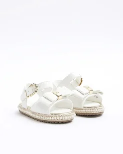 Mini girls white pearl trim bow sandals
