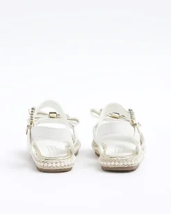 Mini girls white pearl trim bow sandals