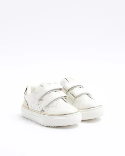 Mini girls white star velcro trainers