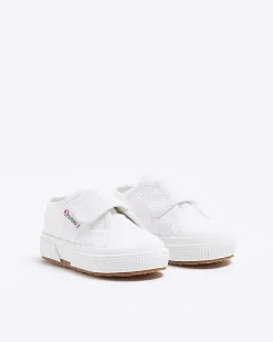 Mini girls white Superga velcro trainers